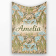 William Morris Style Blue Floral Seamless Pattern Vintage Classic  Personalised Custom Name Super Soft Fleece Blanket Bed Sofa Throw