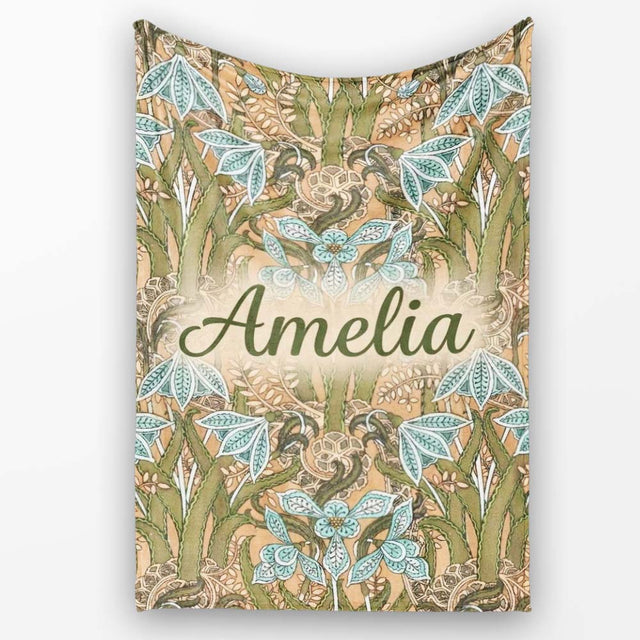 William Morris Style Blue Floral Seamless Pattern Vintage Classic  Personalised Custom Name Super Soft Fleece Blanket Bed Sofa Throw
