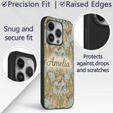 William Morris Style Blue Floral Seamless Pattern Custom Name Protective Phone Case Mobile Cover Durable Everyday Smartphone Shock Resistant
