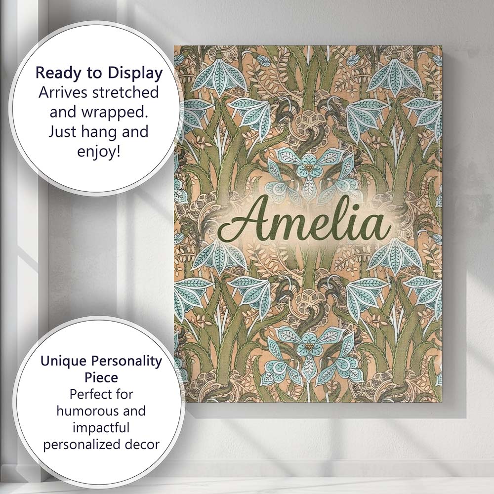 Personalised Name William Morris Style Blue Custom  Bespoke Interior Contemporary Canvas Wall Art Print Decor Picture Ready to Hang