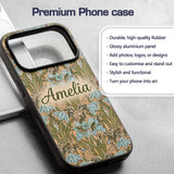 William Morris Style Blue Floral Seamless Pattern Custom Name Protective Phone Case Mobile Cover Durable Everyday Smartphone Shock Resistant