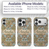 William Morris Style Blue Floral Seamless Pattern Custom Name Protective Phone Case Mobile Cover Durable Everyday Smartphone Shock Resistant