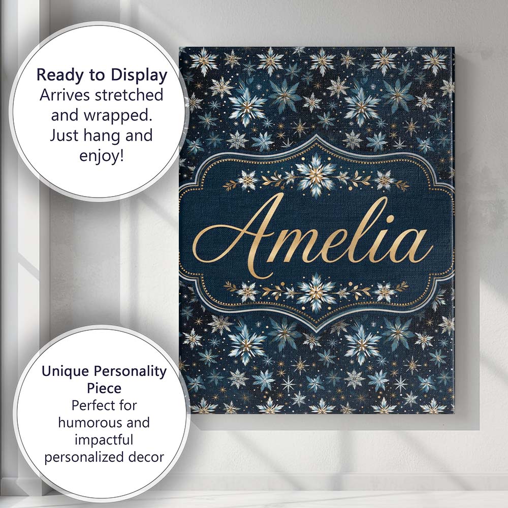 Personalised Name Dark Blue Floral Starburst Custom Bespoke  Contemporary Display Canvas Wall Art Print Decor Picture Ready to Hang