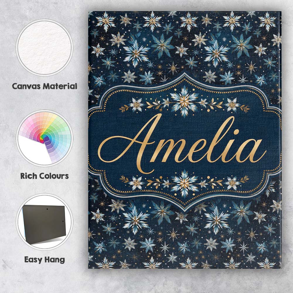 Personalised Name Dark Blue Floral Starburst Custom Bespoke  Contemporary Display Canvas Wall Art Print Decor Picture Ready to Hang