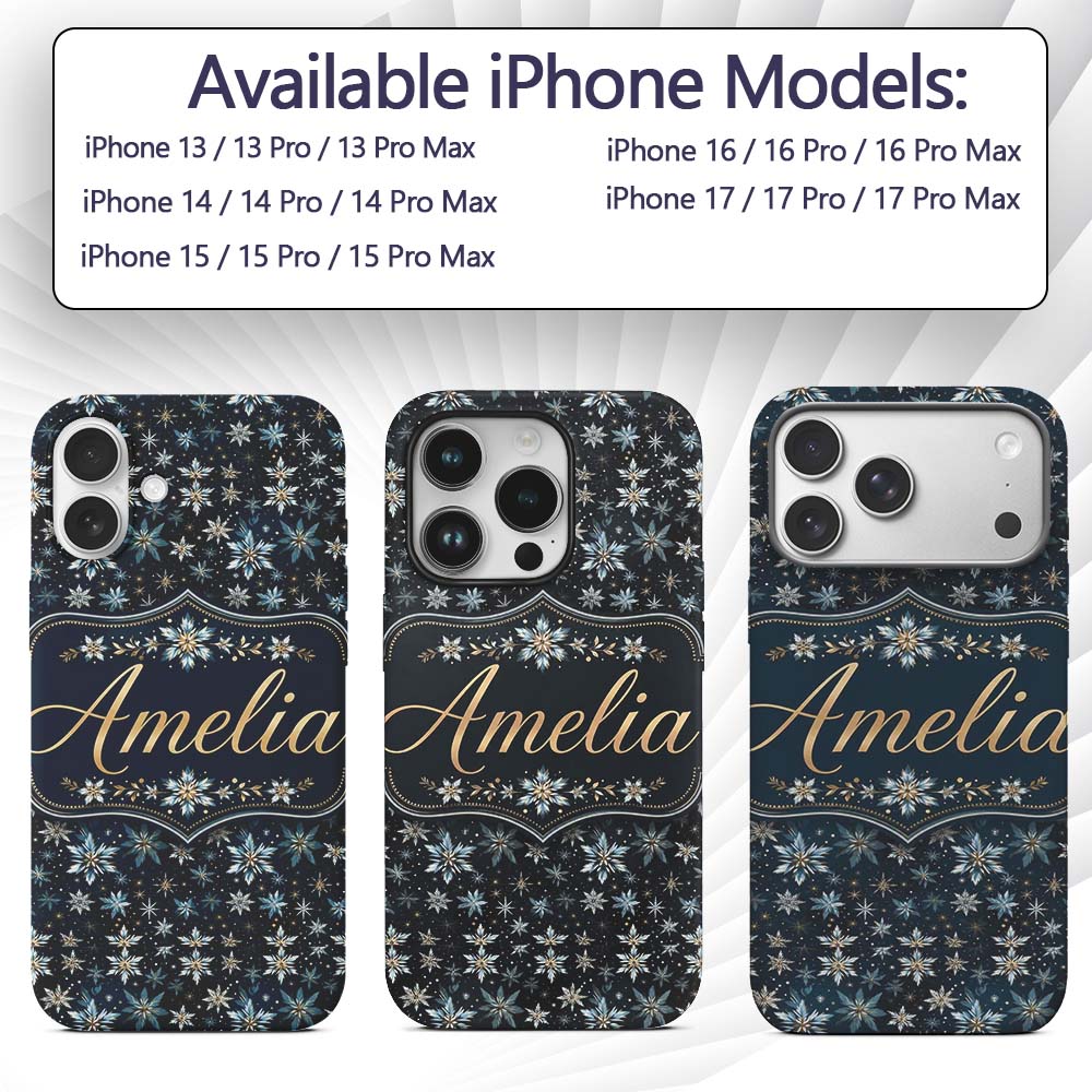 Dark Blue Floral Starburst Decorative Design Custom Name Protective Phone Case Mobile Cover Durable Everyday Smartphone Shock Resistant