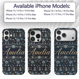 Dark Blue Floral Starburst Decorative Design Custom Name Protective Phone Case Mobile Cover Durable Everyday Smartphone Shock Resistant