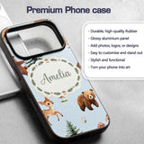 Cute Woodland Forest Animals Bear Bunny Deer on Custom Name Protective Phone Case Mobile Cover Durable Everyday Smartphone Shock Resistant