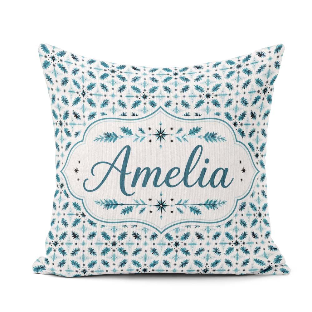 Custom Name Teal Snowflake Geometric Seamless Pattern Decorative Square Filled Cushion Throw Pillow Sofa Bed Home Decor Zip Washable UK Made