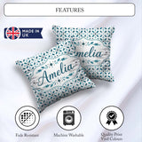 Custom Name Teal Snowflake Geometric Seamless Pattern Decorative Square Filled Cushion Throw Pillow Sofa Bed Home Decor Zip Washable UK Made