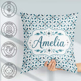 Custom Name Teal Snowflake Geometric Seamless Pattern Decorative Square Filled Cushion Throw Pillow Sofa Bed Home Decor Zip Washable UK Made