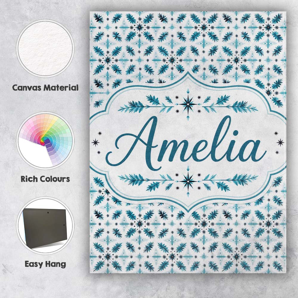 Personalised Name Teal Snowflake Geometric Custom  Unique Gift Idea Elegant Feature Canvas Wall Art Print Decor Picture Ready to Hang