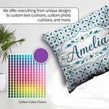 Custom Name Teal Snowflake Geometric Seamless Pattern Decorative Square Filled Cushion Throw Pillow Sofa Bed Home Decor Zip Washable UK Made