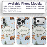 Cute Woodland Forest Animals Bear Bunny Deer on Custom Name Protective Phone Case Mobile Cover Durable Everyday Smartphone Shock Resistant