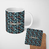 Personalized Custom Name Galaxy Snowflake Star Seamless Pattern Dark Cosmic Winter 11oz Ceramic Coffee Tea Mug White Large Handle