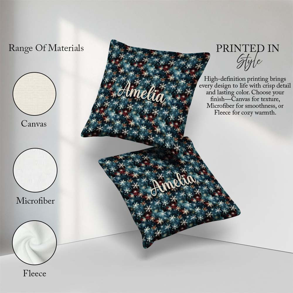 Custom Name Galaxy Snowflake Star Seamless Pattern Cosmic Winter Square Filled Cushion Throw Pillow Sofa Bed Home Decor Zip Washable UK Made