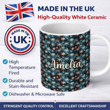 Personalized Custom Name Galaxy Snowflake Star Seamless Pattern Dark Cosmic Winter 11oz Ceramic Coffee Tea Mug White Large Handle