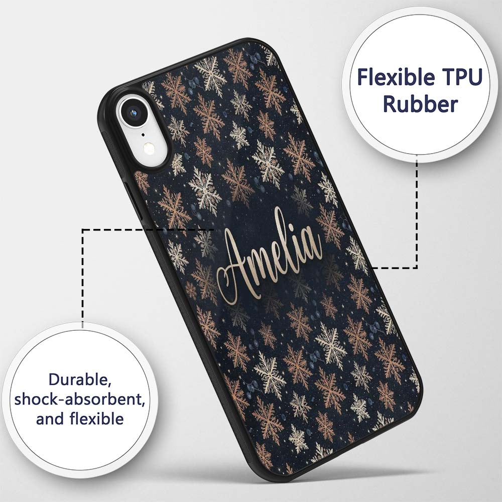 Elegant Gold Snowflake Dark Winter Printed Design Custom Name Protective Phone Case Mobile Cover Durable Everyday Smartphone Shock Resistant