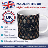 Personalized Custom Name Elegant Gold Snowflake Dark Winter Seamless Pattern Night Sky 11oz Ceramic Coffee Tea Mug White Large Handle