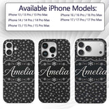 Minimal White Snowflake Black Background Seamless Custom Name Protective Phone Case Mobile Cover Durable Everyday Smartphone Shock Resistant