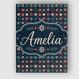 Personalised Name Festive Red Blue Snowflake Custom Bespoke  Contemporary Display Canvas Wall Art Print Decor Picture Ready to Hang