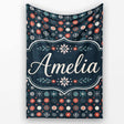 Festive Red Blue Snowflake Seamless Pattern Christmas Holiday  Personalised Custom Name Super Soft Fleece Blanket Bed Sofa Throw