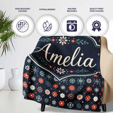 Festive Red Blue Snowflake Seamless Pattern Christmas Holiday  Personalised Custom Name Super Soft Fleece Blanket Bed Sofa Throw