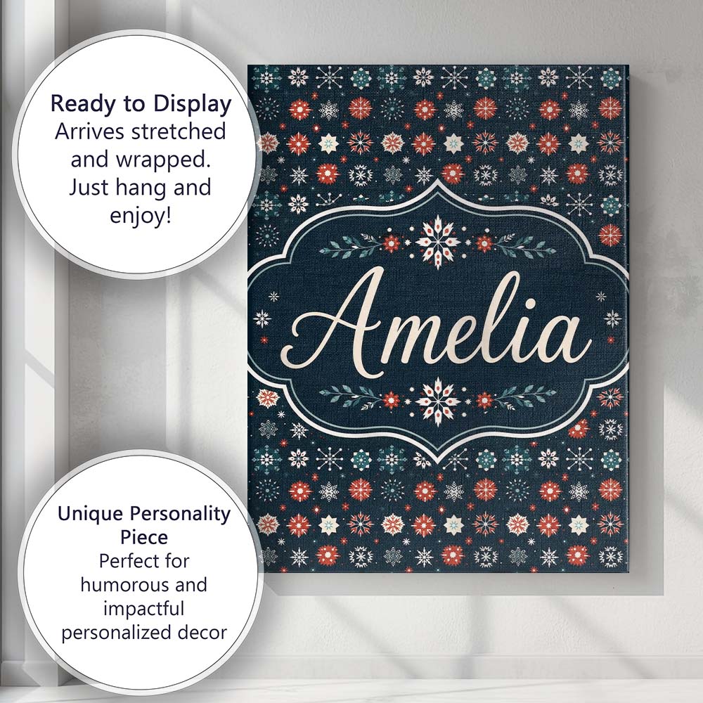 Personalised Name Festive Red Blue Snowflake Custom Bespoke  Contemporary Display Canvas Wall Art Print Decor Picture Ready to Hang