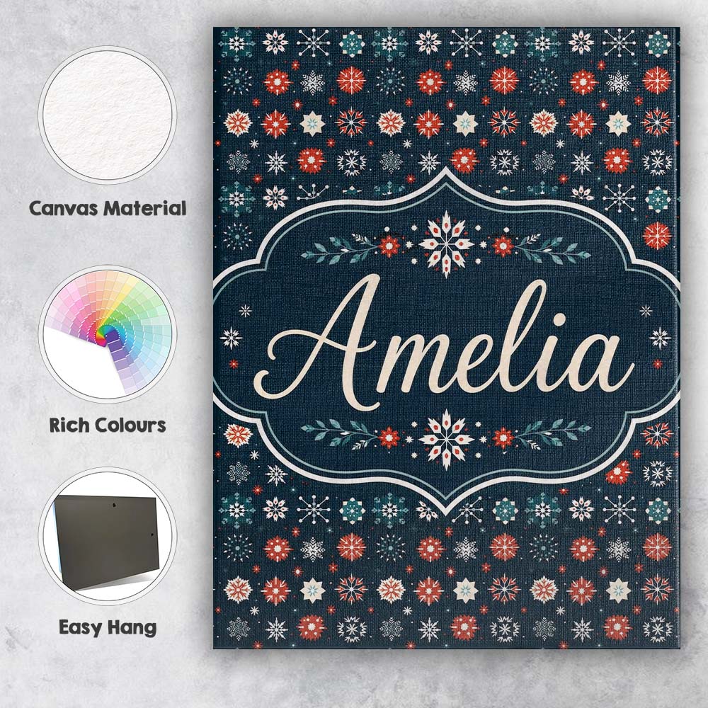 Personalised Name Festive Red Blue Snowflake Custom Bespoke  Contemporary Display Canvas Wall Art Print Decor Picture Ready to Hang