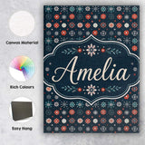 Personalised Name Festive Red Blue Snowflake Custom Bespoke  Contemporary Display Canvas Wall Art Print Decor Picture Ready to Hang