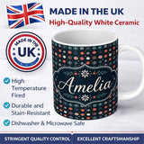 Personalized Custom Name Festive Red Blue Snowflake Seamless Pattern Christmas Holiday 11oz Ceramic Coffee Tea Mug White Large Handle