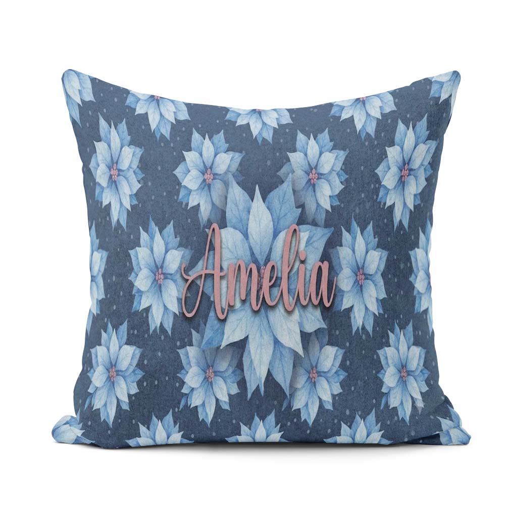 Custom Name Poinsettia Floral Seamless Pattern Elegant Christmas Square Filled Cushion Throw Pillow Sofa Bed Home Decor Zip Washable UK Made