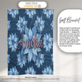 Blue Poinsettia Floral Winter Seamless Pattern Elegant Christmas  Personalised Custom Name Super Soft Fleece Blanket Bed Sofa Throw