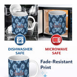 Personalized Custom Name Blue Poinsettia Floral Winter Seamless Pattern Elegant Christmas 11oz Ceramic Coffee Tea Mug White Large Handle