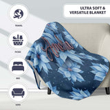 Blue Poinsettia Floral Winter Seamless Pattern Elegant Christmas  Personalised Custom Name Super Soft Fleece Blanket Bed Sofa Throw