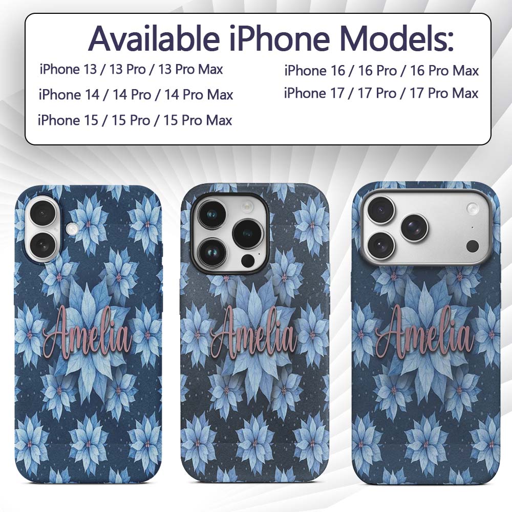 Blue Poinsettia Floral Winter Seamless Pattern Custom Name Protective Phone Case Mobile Cover Durable Everyday Smartphone Shock Resistant