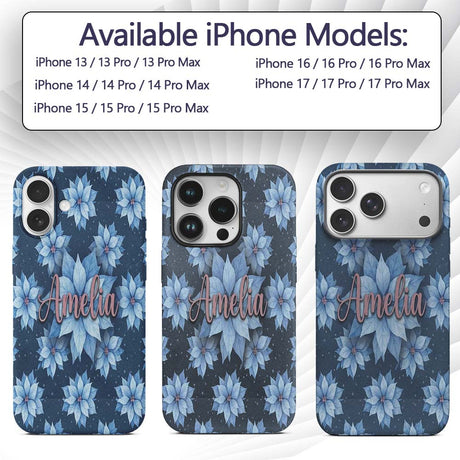Blue Poinsettia Floral Winter Seamless Pattern Custom Name Protective Phone Case Mobile Cover Durable Everyday Smartphone Shock Resistant