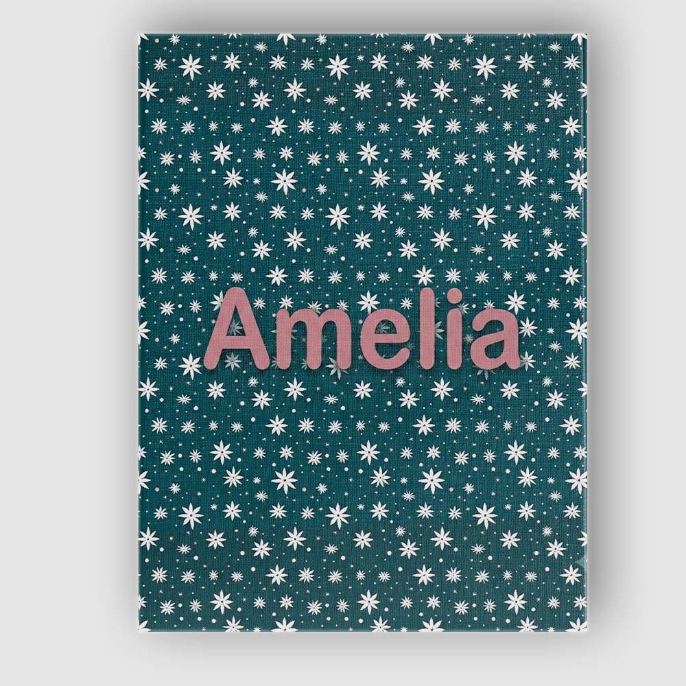 Personalised Name Teal White Star Snowflake Custom  Bespoke Interior Contemporary Canvas Wall Art Print Decor Picture Ready to Hang