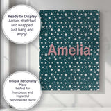 Personalised Name Teal White Star Snowflake Custom  Bespoke Interior Contemporary Canvas Wall Art Print Decor Picture Ready to Hang