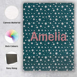 Personalised Name Teal White Star Snowflake Custom  Bespoke Interior Contemporary Canvas Wall Art Print Decor Picture Ready to Hang