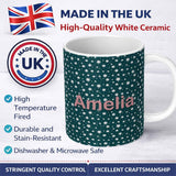 Personalized Custom Name Teal White Star Snowflake Seamless Pattern Simple Winter Background 11oz Ceramic Coffee Tea Mug White Large Handle
