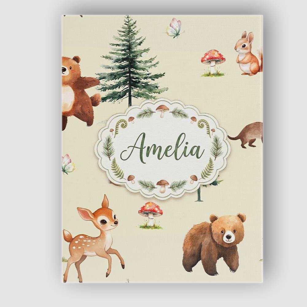 Personalised Name Cute Woodland Forest Custom  Modern Room Accent Elegant Feature Canvas Wall Art Print Decor Picture Ready to Hang