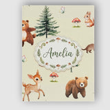 Personalised Name Cute Woodland Forest Custom  Modern Room Accent Elegant Feature Canvas Wall Art Print Decor Picture Ready to Hang