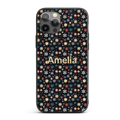 Colorful Starburst Snowflake Dark Printed Design Custom Name Protective Phone Case Mobile Cover Durable Everyday Smartphone Shock Resistant