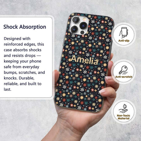 Colorful Starburst Snowflake Dark Printed Design Custom Name Protective Phone Case Mobile Cover Durable Everyday Smartphone Shock Resistant