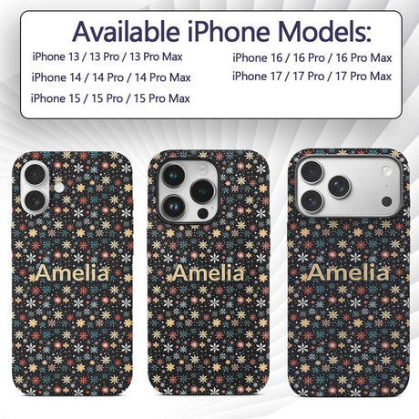 Colorful Starburst Snowflake Dark Printed Design Custom Name Protective Phone Case Mobile Cover Durable Everyday Smartphone Shock Resistant