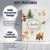 Personalised Name Cute Woodland Forest Custom  Modern Room Accent Elegant Feature Canvas Wall Art Print Decor Picture Ready to Hang