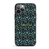 Teal Gold Snowflake Star Seamless Pattern Elegant Custom Name Protective Phone Case Mobile Cover Durable Everyday Smartphone Shock Resistant
