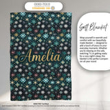 Teal Gold Snowflake Star Seamless Pattern Elegant Winter Night  Personalised Custom Name Super Soft Fleece Blanket Bed Sofa Throw