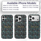 Teal Gold Snowflake Star Seamless Pattern Elegant Custom Name Protective Phone Case Mobile Cover Durable Everyday Smartphone Shock Resistant