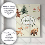 Personalised Name Cute Woodland Forest Custom  Modern Room Accent Elegant Feature Canvas Wall Art Print Decor Picture Ready to Hang